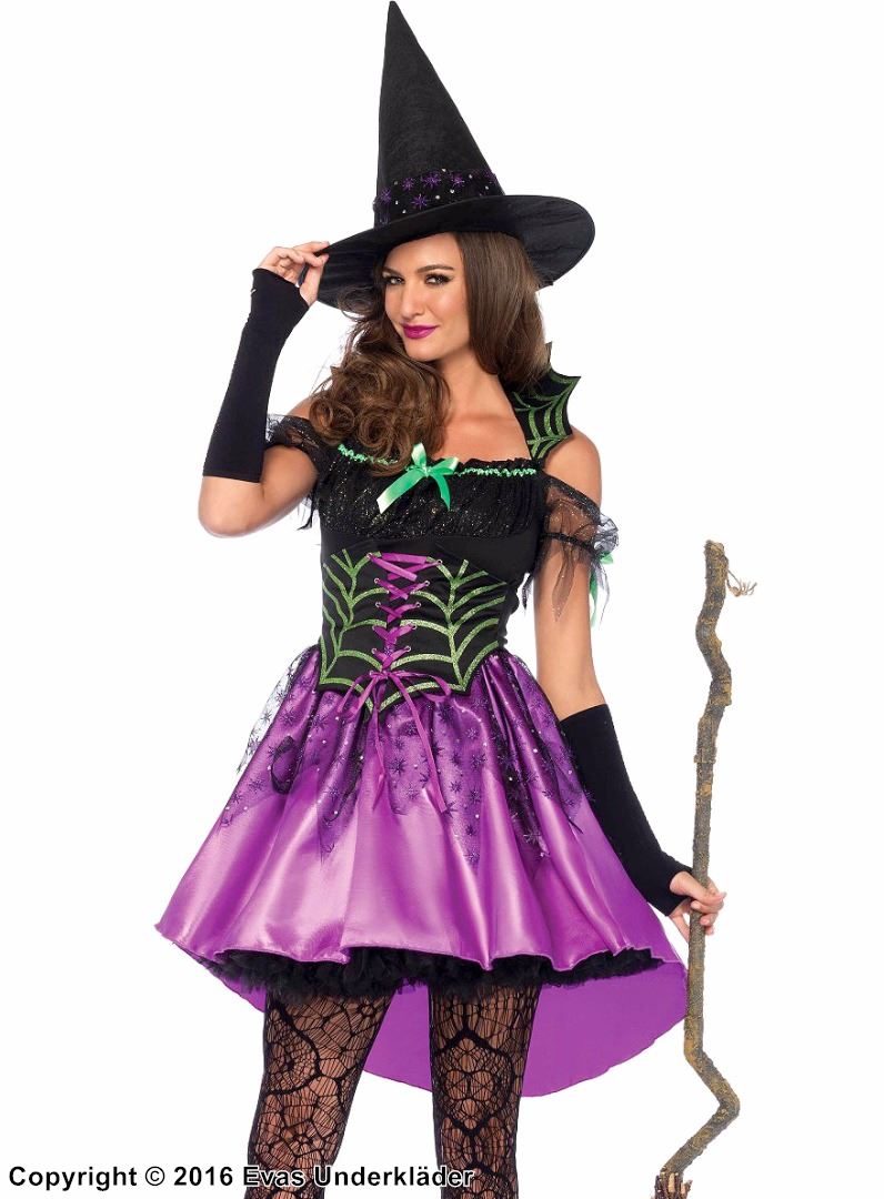 Witch, costume dress, lacing, spider web, stay up collar